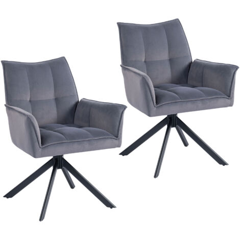 HOMCOM juego de 2 sillas de comedor giratorias, sillas de cocina con reposabrazos, respaldo acolchado, tapizado en terciopelo, patas de acero, gris