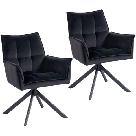 HOMCOM juego de 2 sillas de comedor giratorias, sillas de cocina con reposabrazos, respaldo acolchado, tapizado en terciopelo, patas de acero, negro