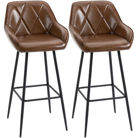HOMCOM juego de 2 taburetes altos de cocina taburetes de bar tapizado en PU con respaldo alto patas de acero y reposapiés carga 120 kg 50x47,5x102,5cm