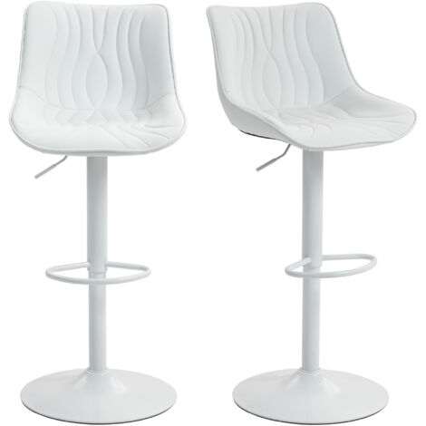 HOMCOM juego de 2 taburetes de bar giratorios con altura ajustable 92-110 cm respaldo asiento de piel sintética marco de acero y reposapiés blanco