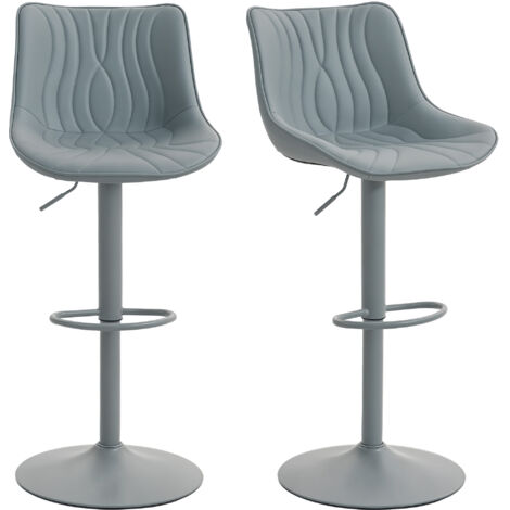 HOMCOM juego de 2 taburetes de bar giratorios con altura ajustable 92-110 cm respaldo asiento de piel sintética marco de acero y reposapiés gris