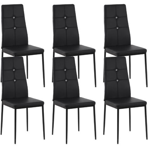 HOMCOM juego de 6 sillas de comedor tapizada en PU sillas de cocina con respaldo alto con botones y patas de acero diseño moderno negro