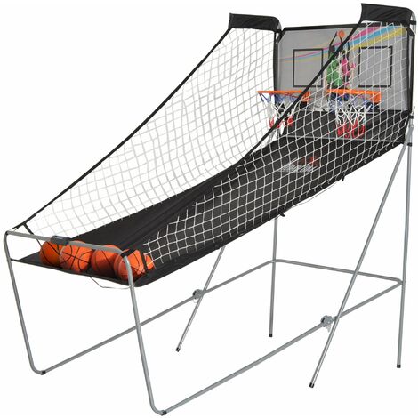 HOMCOM juego de canastas plegable con contador y marcador electrónico, soporte de acero, red, cesta de baloncesto, 4 baloncestos