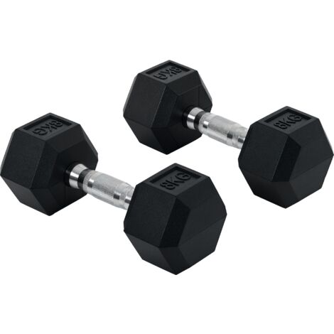 HOMCOM juego de mancuernas 2x8 kg con barra de conexión de metal y cabeza hexagonal juego de pesas para entrenamiento en casa gimnasio oficina
