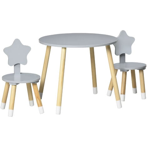 HOMCOM juego de mesa y 2 sillas de madera para niños con mesa redonda Ø59x50 cm y sillas Ø28x51 cm muebles infantiles para sala de juego dormitorio