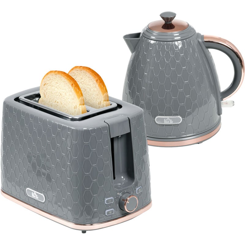 HOMCOM Kettle and Toaster Set 1.7L Fast Boil Kettle & Toaster Set Grey