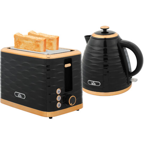 HOMCOM Kettle and Toaster Set 1.7L Rapid Boil Kettle & 2 Slice Toaster Black