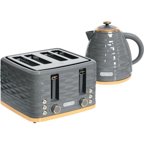 HOMCOM Kettle and Toaster Sets 1.7L Kettle & 4 Slice Toaster w/ Browning Control Grey