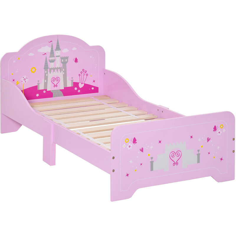 HOMCOM Kids 143x73cm Princess Wooden Bed w/ Safety Rails Stylish Bedtime