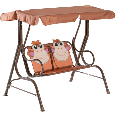 Homcom Kids 2 Seater Patio Monkey Print Swing Chair Metal