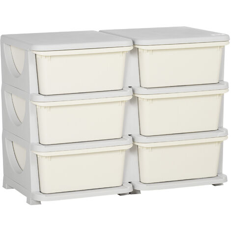 HOMCOM Kids 3 Tier Storage Unit Toy Storage Organiser Vertical Dresser Tower Cream
