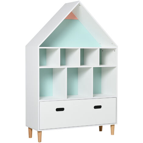 main image of "HOMCOM Kids 8-Cube Rocket Bookshelf Storage Chest w/ Wood Legs Cabinet White"