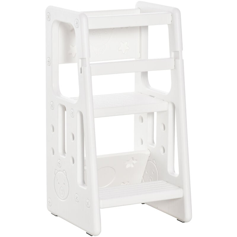 Homcom - Kids 90cm Adjustable 3-Step Stool Ladder Platform Toddler Kitchen Assistance White