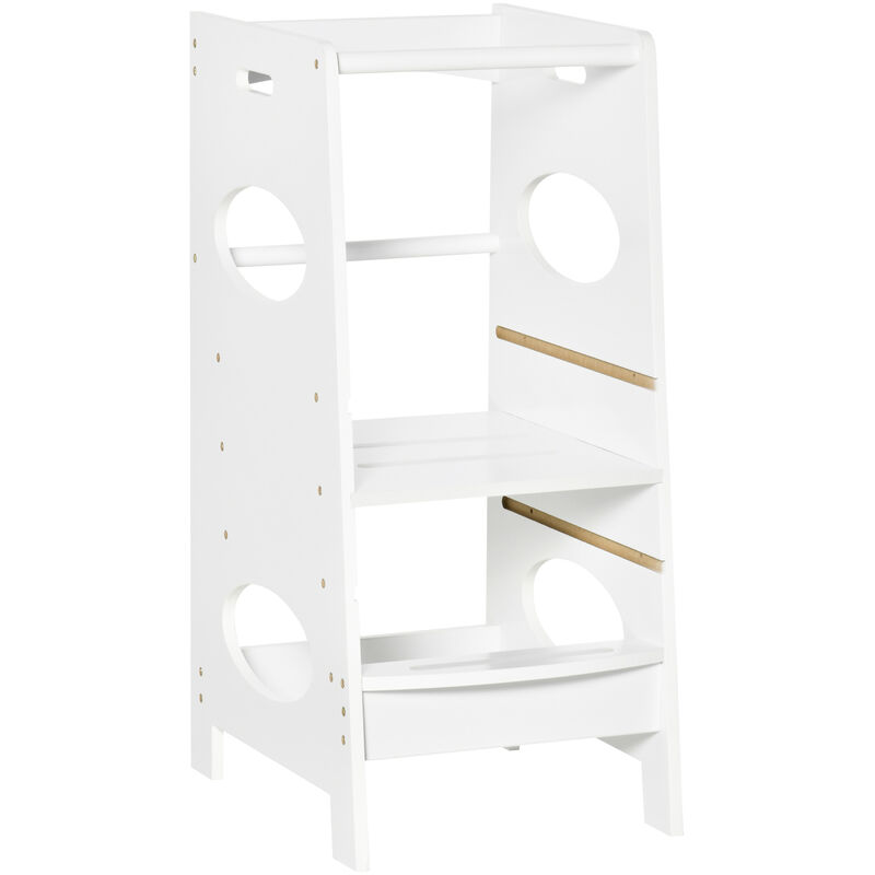 HOMCOM Kids Adjustable Step Stool Assistance Ladder Platform Toddler Bathroom White
