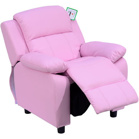 HOMCOM Kids Children Recliner Lounger Armchair Sofa PU Leather w/ Storage Space Pink