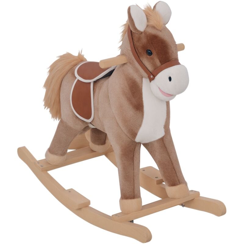 Kids Rocking Horse Wooden Plush Age 3+ Children Ride On Toy Rocker Baby - Homcom