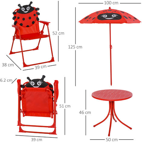 Homcom Kids Garden Picnic Table Chair With Uv Umbrella Foldable Patio Set Lady Bug Print Play Seat Yard Folds Children Outdoor Furniture W Umbrella 312 004