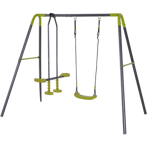 Homcom Kids Metal Swing Set Glider Backyard Playground