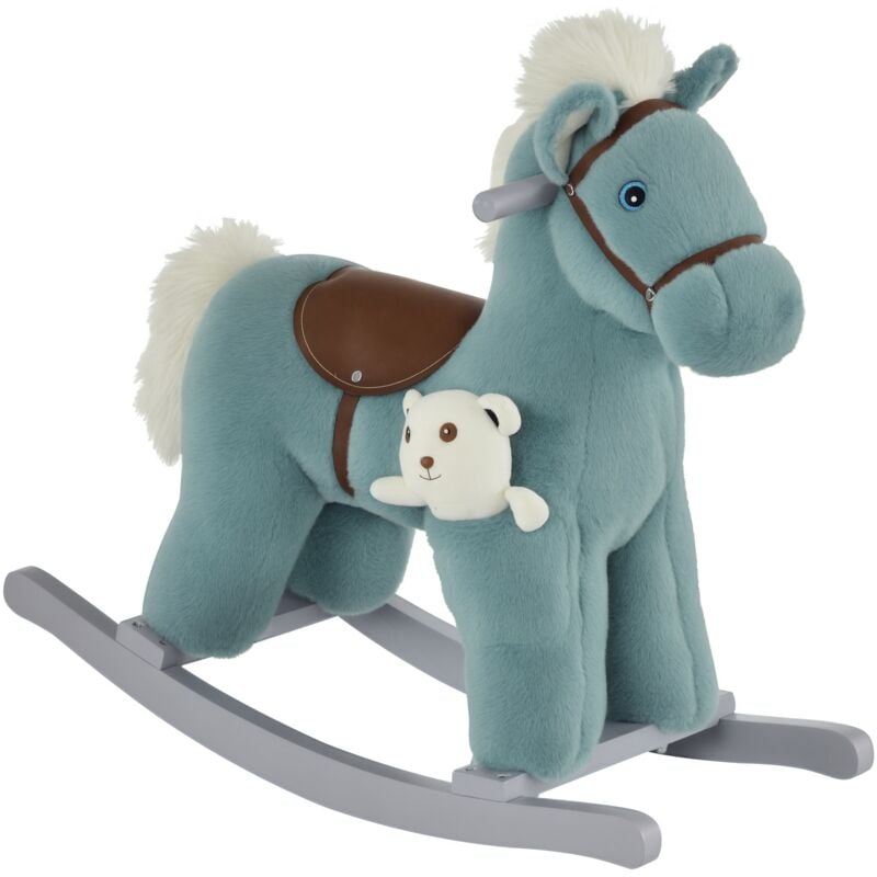 HOMCOM Kids Plush Rocking Horse Toy Rocker with Plush Toy for 18-36 Months Blue