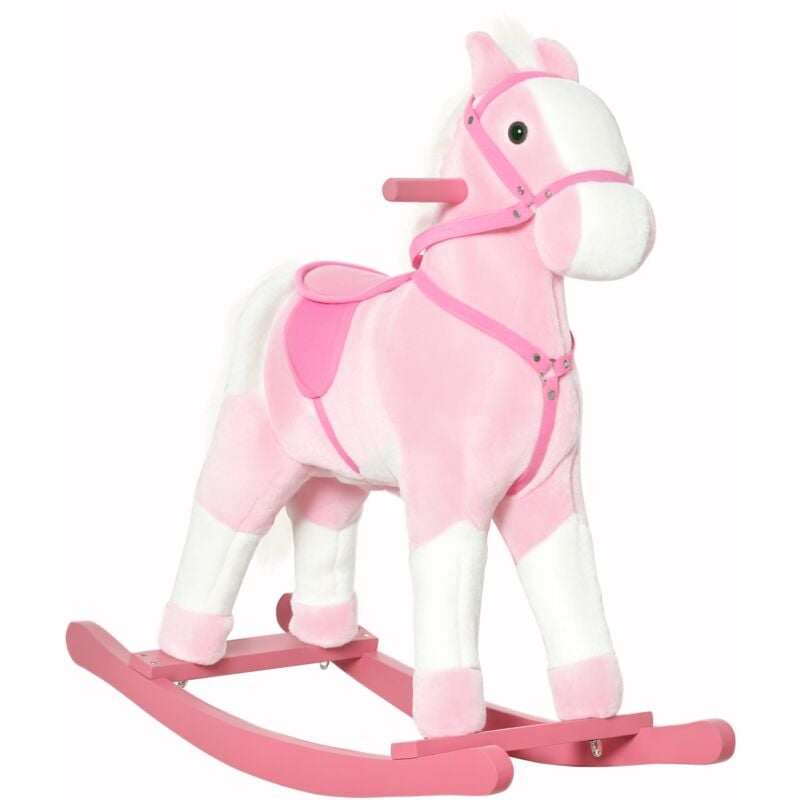 Kids Walking Ride on Horse Toy Plush Walk Pony with Wheels Sound Pink - Homcom
