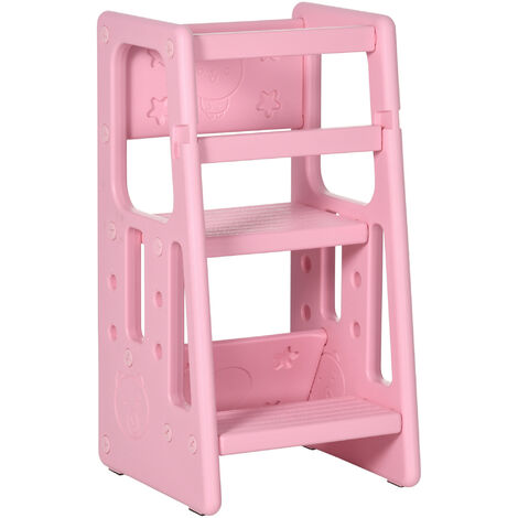 HOMCOM Kids Step Stool, Adjustable Standing Platform, Toddler Kitchen Stool - Pink