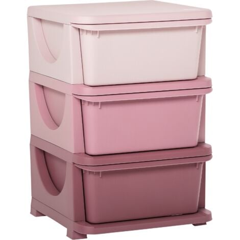 HOMCOM Kids Storage Units with 3 Drawers 3 Tier Chest Toy Organizer Pink