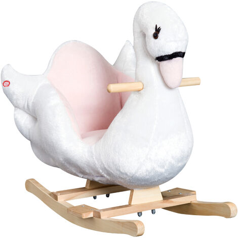 HOMCOM Kinder Schaukelpferd Baby Schaukeltier Schwan mit Musik Spielzeug Haltegriffe ab 18 Monate Plüsch Rosa+Weiß 60x32x55 cm - weiß