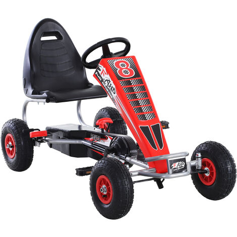 HOMCOM® Kinderfahrzeug Go Kart Mit Pedal Sitz verstellbar Gummireifen Metall Rot 121 x 65 x 76 cm
