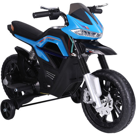 HOMCOM Kindermotorrad Kinder-Elektromotorrad Elektro-Motorrad für Kinder 3-6 Jahren Licht Musik MP3 Elektrofahrzeug mit Stützrädern maximal 3 km/h Metall + Kunststoff Blau 105 x 52,3 x 62,3 cm - Blau