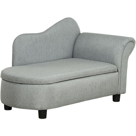 HOMCOM Kindersessel, Kindercouch, Kindersofa mit Stauraum, Chaiselongue für Kinder 1,5-3 Jahre, Schlafsofa für Kinderzimmer, Leinenoptik, Massivholz, Hellgrau, 80 x 40 x 49 cm