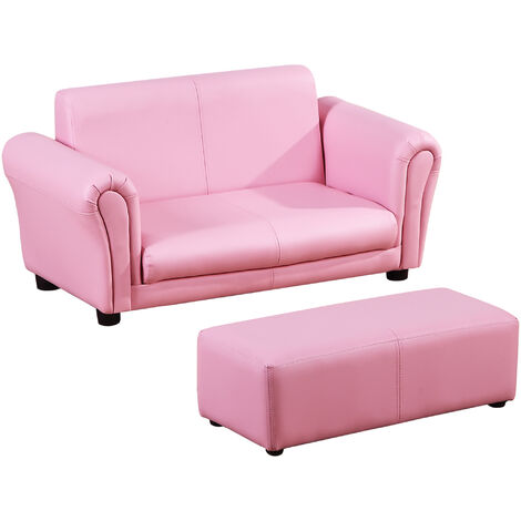 HOMCOM® Kindersofa mit Hocker rosa Sessel Kinder Softsofa