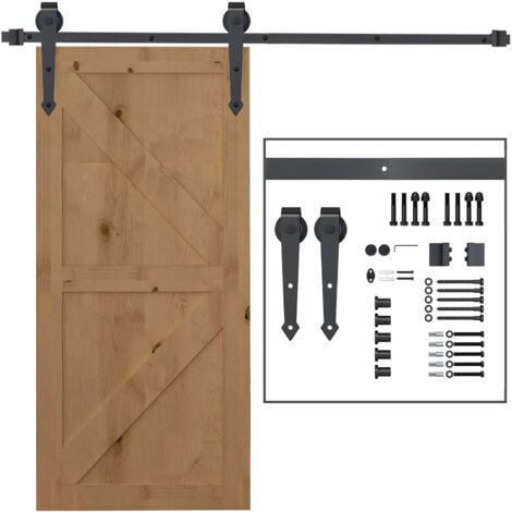 HOMCOM Kit Binario per Porta Scorrevole Singola Stile Rustico Acciaio Marrone