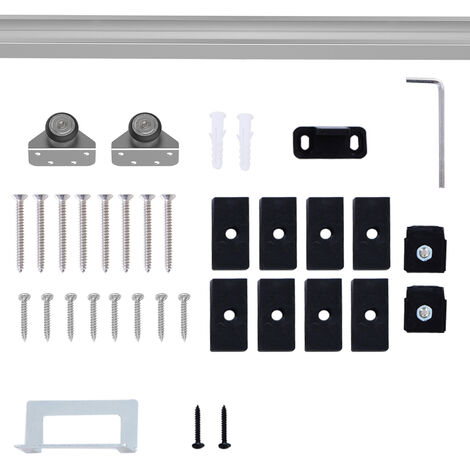 HOMCOM Kit complet porte coulissante 4 x 93 cm (p x l): rail, roulettes, visserie - Gris