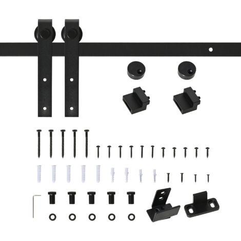 HOMCOM Kit per Porta Scorrevole in Legno con Binario 200cm e Portata 20kg, Nero