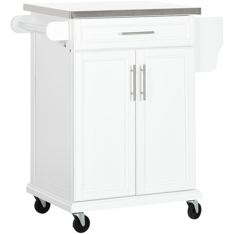 Homcom - Rolling Kitchen Cart Storage Trolley with Drawer Towel Rail Steel White - White