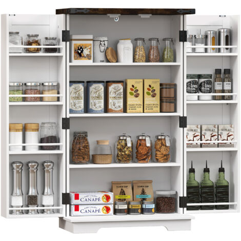 HOMCOM Kitchen Cupboard Pantry Cabinet with Adjustable Shelves White