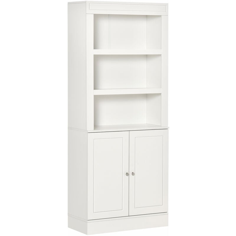 HOMCOM Kitchen Cupboard with 6-tier Shelving, Freestanding Sideboard with 3 Open Compartments and Double-door Cabinet with Adjustable Shelves, White