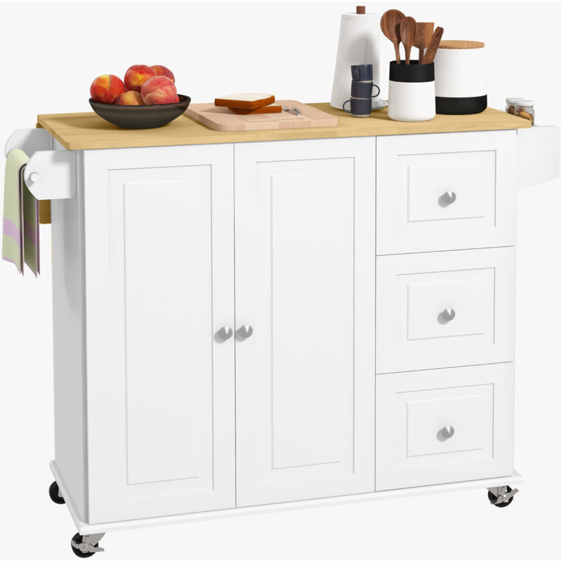 Homcom Kitchen Island on Wheels, Kitchen Cart with Drop Leaf, White