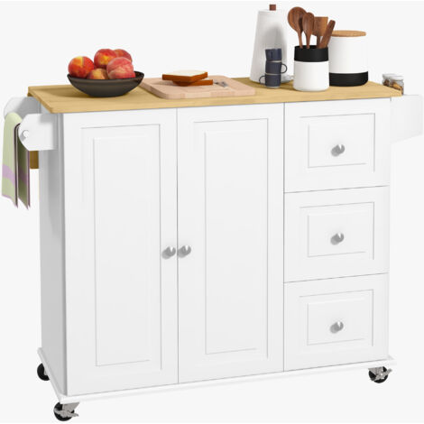 HOMCOM Kitchen Island on Wheels, Kitchen Cart with Drop Leaf, White