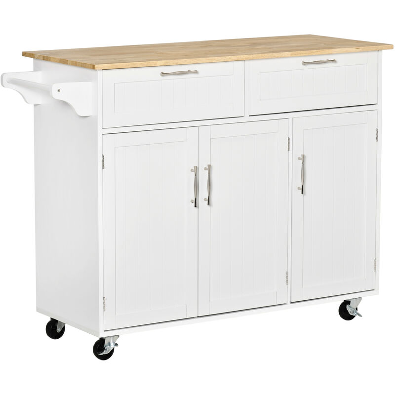 Homcom - Kitchen Island Utility Cart, with 2 Storage Drawers Dining Room White - White