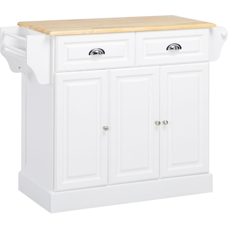 Homcom - Kitchen Island with Adjustable Shelf Storage Drawers and Cabinets White - White