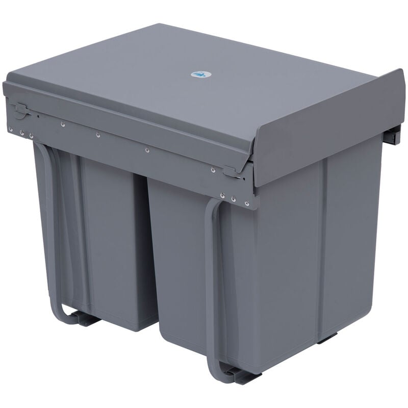 Kitchen Recycle Waste Bin Pull Out Soft Close Dustbin Recycling Cabinet Trash Can Grey (40L (1x20L+2x10L)) - Homcom