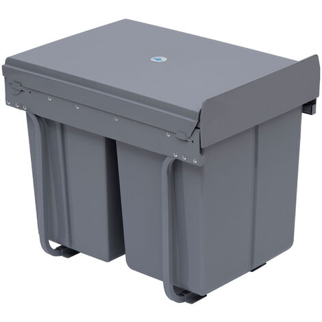 main image of "Homcom Kitchen Recycle Waste Bin Pull Out Soft Close Dustbin Recycling Cabinet Trash Can Grey"