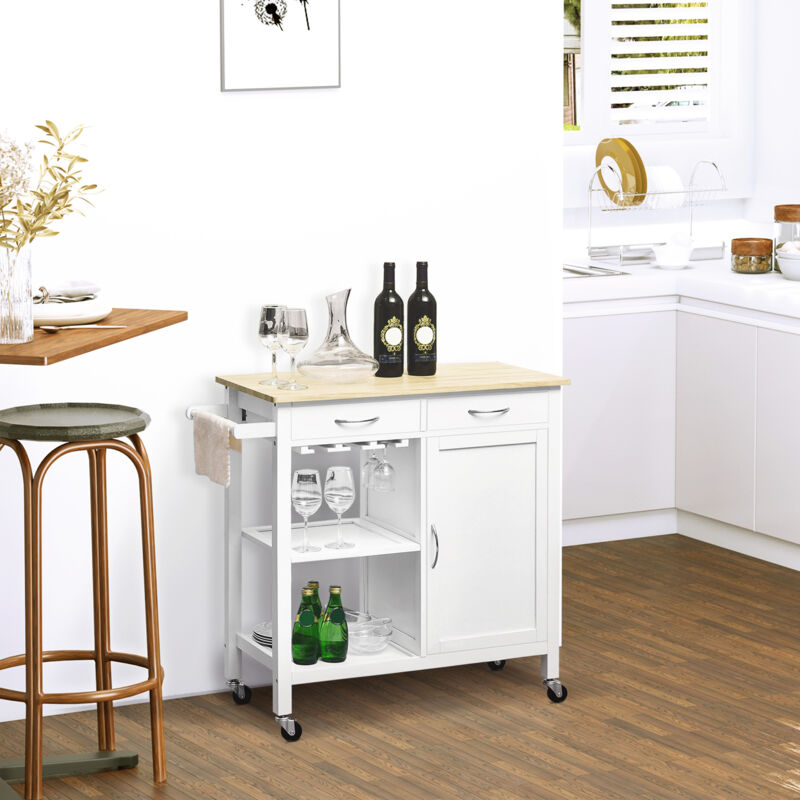 Homcom Kitchen Storage Trolley Cart Towel Rail 2 Drawers Wine Glass Homcom Kitchen Storage Trolley Cart Towel Rail 2 Drawers Wine Glass Rack White Uk801 0690331