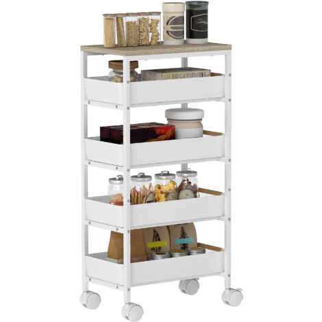 HOMCOM Kitchen Storage Trolley Mobile Utility Cart for Kitchen Office White
