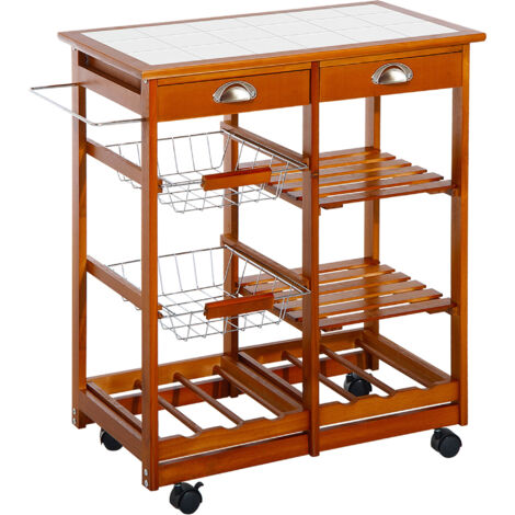 Homcom Kitchen Trolley Cart With Wine Rack Drawers Baskets Tile