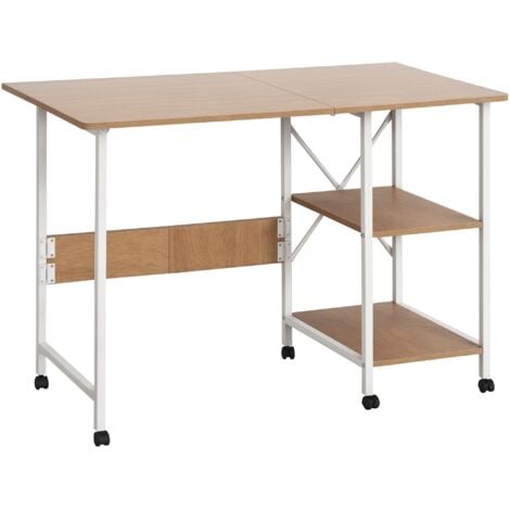 HOMCOM Klapptisch Schreibtisch Beistelltisch Bürotisch Mobiler Computertisch mit Rollen MDF Natur 107 x 55 x 76 cm
