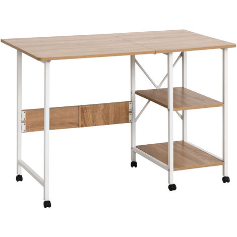 HOMCOM® Klapptisch Tisch Schreibtisch Bürotisch mit Rollen Computertisch Mobil MDF Natur - weiß/natur