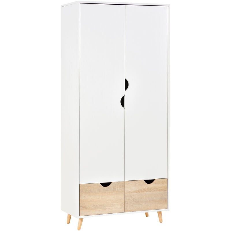 Kleiderschrank Garderobe Schrank mit Stange Schublade für Wohnzimmer Schlafzimmer Weiß+Natur 80 x 40 x 180 cm - Homcom