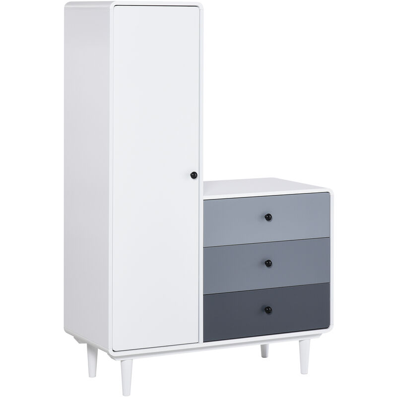 Kleiderschrank mit Nachttisch 2-in-1 Schrank mit Stange Schublade für Wohnzimmer Schlafzimmer MDF Holz Weiß+Grau 100 x 45 x 155 cm - Homcom